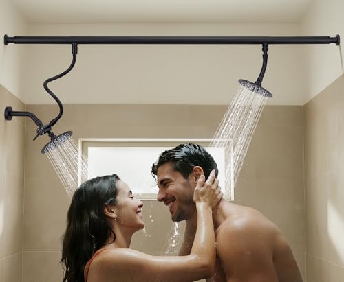 All Metal High Pressure Dual Shower Head for Couples (Matte Black) | Ideal for Couples, All Metal Construction, High Pressure, No Professional Plumber Needed - color: Matte Black