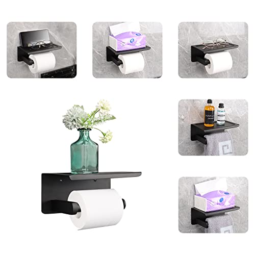 NearMoon Toilet Paper Holder with Shelf, Heavy Duty Bath Toilet Roll Holder with Phone Shelf Tissue Hanger for Bathroom/Kitchen No Drill or Wall Mounted(304 Stainless Steel, Matte Black) - color: Matte Black