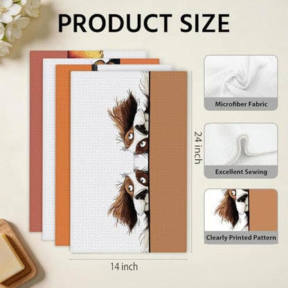 4 Pcs Funny Dog Kitchen Towels, Cute Dogs Gifts Hand Towels 14 x 24 Inches - color: Multi 0131