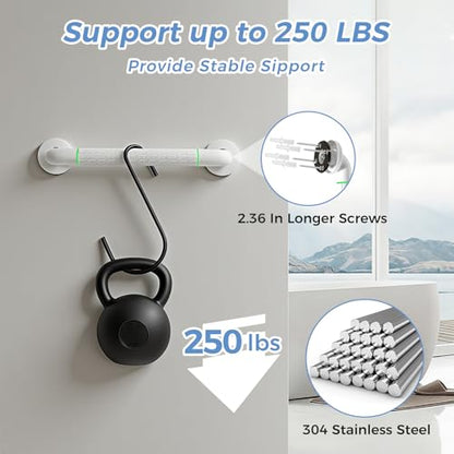 Grab Bars for Bathtubs and Showers, 16 Inch Anti Slip Bathroom Safety Shower Handles for Seniors Handicap Elderly Assistance, Hand Rails for Toilet Walls Bath Tub, 1" Stainless Steel Handrail（White）