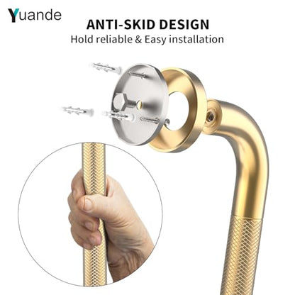 24 Inch Anti Slip Shower Grab Bar,YuanDe Brushed Gold Bath Grab Bar | Stainless Steel Knurled Bathroom Safety Rail, Shower Handrail Support, Handicap Elderly Balance Assist Handles-1.25" Diameter - color: Brushed Gold, size: 24inch-1 Pack