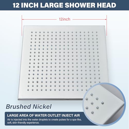 NeierThodore 12" LED Square Rainfall Shower Head Brushed Nickel Top Sprayer Shower Head Wall/Ceiling Mounted - color: Brushed Nickel, size: 12 Inch