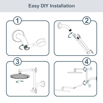 BRIGHT SHOWERS Brass Shower Arm Extender for Rain and Handheld Shower Head, 14 Inch Universal Shower Head Extension Arm, Adjustable Height & Angle, Oil-Rubbed Bronze - color: Oil Rubbed Bronze, style: 14 Inch