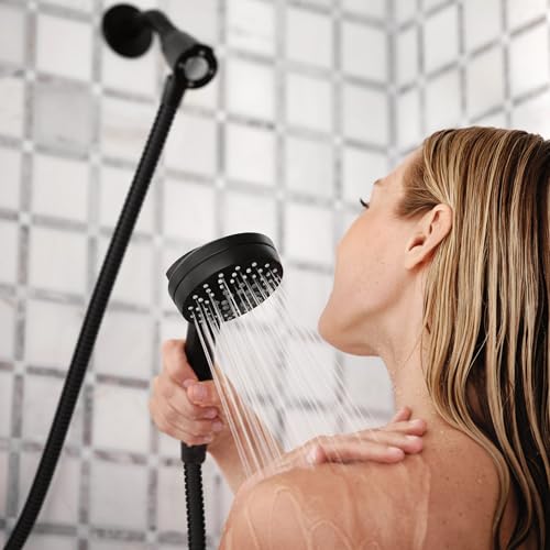 Moen Ronan Matte Black Single-Handle Modern Tub and Shower Faucet with Round Handheld Rainshower Spray Head Featuring Magnetix, Valve Included, 82021BL - color: Matte Black, style: Round Showerhead