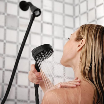 Moen Ronan Matte Black Single-Handle Modern Tub and Shower Faucet with Round Handheld Rainshower Spray Head Featuring Magnetix, Valve Included, 82021BL - color: Matte Black, style: Round Showerhead