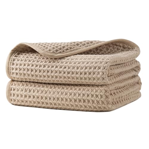 Microfiber Waffle Hand Towels, 2 Pieces, Soft, Absorbent, Fast Drying, Lint Free 430 GSM (Beige) - color: Beige