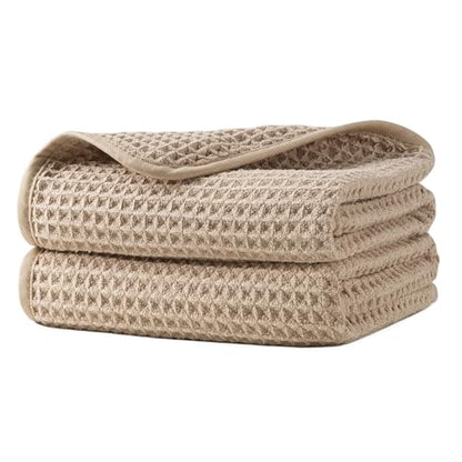 Microfiber Waffle Hand Towels, 2 Pieces, Soft, Absorbent, Fast Drying, Lint Free 430 GSM (Beige) - color: Beige