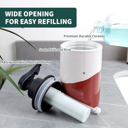 BosilunLife Automatic Soap Dispenser Ceramic Hand Free Soap Dispenser Pump Rechargeable Smart Electric Soap Lotion Dispenser Touchless for Kitchen Bathroom (White-Red, Foam Pump) - color: White-red (Foam)