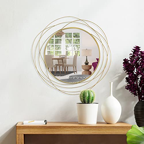 ironsmithn 20 Inch Round Gold Vanity Wall Mirror | Metal Frame Modern Circle Hanging Decor Wall Mounted Mirrors for Bathroom, Living Room, Entryway, Bedroom, Hallway - color: Gold, size: 20" x 20"