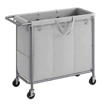 SONGMICS Laundry Basket with Wheels, 3-Section Rolling Laundry Hamper, 52.8 Gallons (200 L), Removable Liner, Steel Frame with Handle, 35.8 x 15.4 x 31.9 Inches, Dove Gray URLS005G01 - color: Dove Gray, size: 200 L (3-Section)