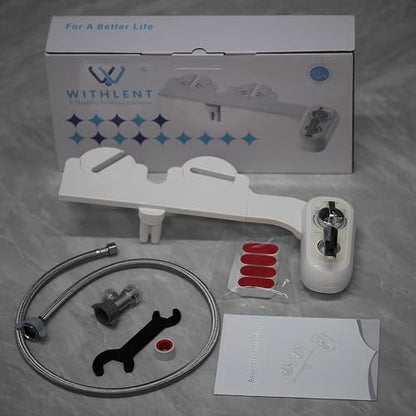 Left Handed Bidet Attachment for Toilet - Self-Cleaning control panel on left side Dual Nozzle (Frontal & Rear Wash) Non-Electric Adjustable Water Pressure, Water Bidet Toilet Seat Attachment - color: Silver handle