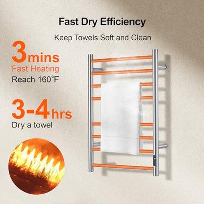 Towel Warmer Bathroom Wall Mounted Drying Rack Plug-in Electric Heated Towel Rack Stainless Steel Brushed Timer & Temperature Control 8 Bar - color: Brushed With Timer 8 Bar Etw44-2, size: 8 Bar