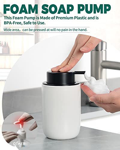 BosilunLife Foaming Soap Dispenser Dish, Soap Bottle Hand Wash Dispenser | Ceramic White Soap Dispenser Bathroom Small Foam Hand Dispenser Refillable Kitchen - color: White-foam Pump