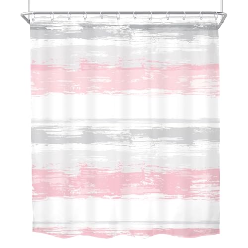 Abstract Gray Pink Women Modern Striped Neutral Bathroom Shower Curtain Set | 60Wx72H Geometric Watercolor design, waterproof HD print with fast-drying fabric and 12 hooks. - color: A3-pink Grey, size: 60"W x 72"L (Pack of 1)