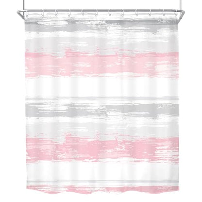 Abstract Gray Pink Women Modern Striped Neutral Bathroom Shower Curtain Set | 60Wx72H Geometric Watercolor design, waterproof HD print with fast-drying fabric and 12 hooks. - color: A3-pink Grey, size: 60"W x 72"L (Pack of 1)