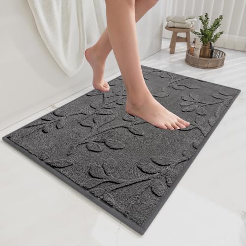 Bathroom Rugs Thin Non Slip Bath Mat for Bathroom Gery 20"x32" | Quick Dry Absorbent Washable Rubber Backing Bath Rug Shower Mat Bathroom Floor Mat For Sink Bathtub Beside Shower Entrance - color: Black, size: 20"x32"