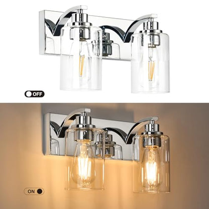 2-Light Bathroom Light Fixtures Modern Chrome Vanity Lights | Easy to Install Clear Glass Shades, Wall Mount Up or Down, E26 Socket, Hardwired, 125V - color: Chrome, size: 2 Lights