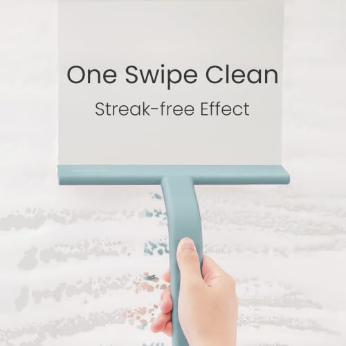 JustHang Shower Squeegee with Built-in Hook, 10-Inch Slate Blue | Award-Winning Design, All-One-Piece Soft-Touch Silicone, for Glass Door, Bathroom, Window, Mirror, Tile Wall, Car - color: Slate Blue