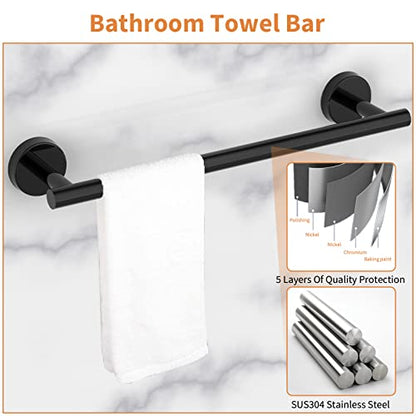 Cilee 10 Piece Matte Black Bathroom Hardware Set, 24 16 inch Towel Bar Set | 24 & 16 inch Towel bar, Toilet Paper Holder, Towel Ring, Towel Hook, Bathroom Accessories Set Stainless Steel Wall Mounted - color: 1 Black, size: 24inch