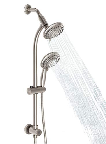 Handheld Showerhead & Rain Shower Combo for Easy Reach, 27.5" Drill-free Stainless Steel Slide Bar, 5”of 5-setting Handheld Shower and Showerhead, with 5ft Hose -Brush Nickel - color: Brush Nickel