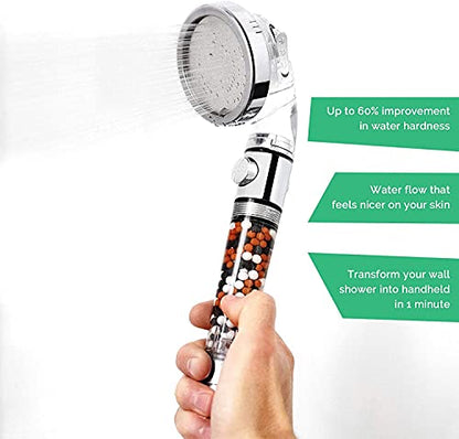 Original StoneStream Filtered Shower Head, Eco Power High Pressure Water Softener Showerhead with ON/OFF switch and Spa like Ionic beads for Dry Skin & Hair — 3 Spray Settings - style: 3-Setting Shower Head