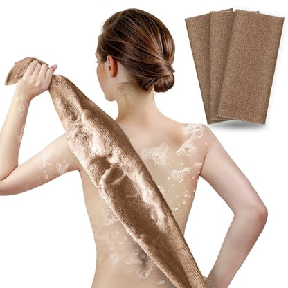 ARCH&M Exfoliating Washcloth for Shower, 35-Inch, 3 Pack | Japanese Beauty Washcloth, Back Scrubber for Daily Use, Textured Poly Nylon Body, Smoother-Looking Skin, Quick-Dry - style: Brown x 3