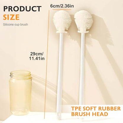 360° Flexible Silicone Bottle Brush with Long Handle, 2025 New Bottle Cleaning Brush, Deep Cleaning Brush for Narrow Neck Bottles, Water Bottles, Baby Bottles, Flasks Soft Bottle Brush (2PC) - color: 2pc