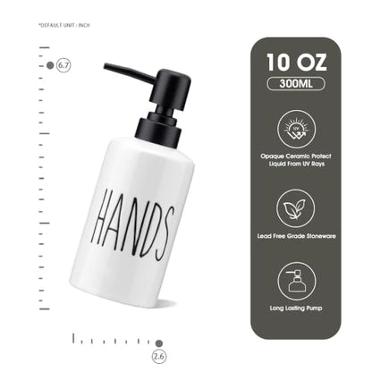 FE Hand Soap Dispenser, 10oz Ceramic Soap Dispenser for Bathroom with Plastic Pump(Hands) - color: White-hands