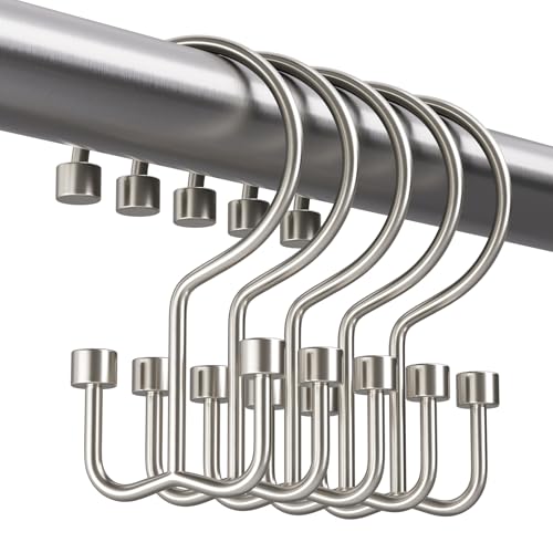 Nickel Shower Curtain Hooks, 12PCS Minimalist Simple Double Shower Curtain Rings, Rust-Resistant Metal Shower Hooks, Cylinders Shower Rings for Bathroom Shower Rods Curtains - color: Nickel, style: Cylinders - Double Hooks