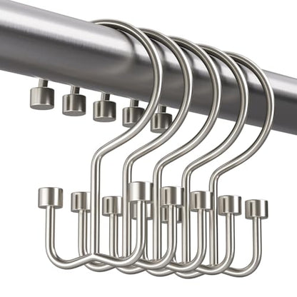 Nickel Shower Curtain Hooks, 12PCS Minimalist Simple Double Shower Curtain Rings, Rust-Resistant Metal Shower Hooks, Cylinders Shower Rings for Bathroom Shower Rods Curtains - color: Nickel, style: Cylinders - Double Hooks