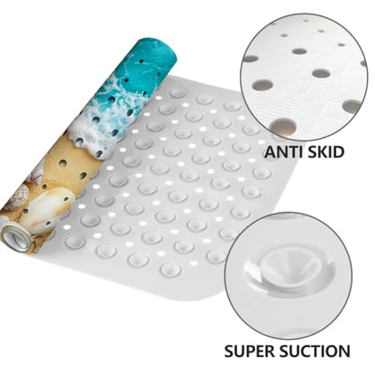 LNOND Summer Beach Bathtub Mat Non Slip, 40 X 16 Inch Tub Mat for Bathroom, Sand Beach Bath Tub Shower Mat with Drain Holes and Suction Cups - color: Sand Beach Bathtub Mat