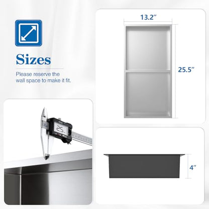 12" x 24" Shower Niche No Tile Needed | 304 Stainless Steel Shower Wall Niche, Recessed Shower Shelf for Shower or Bathroom Storage, Brushed - color: 12"x24" Brushed
