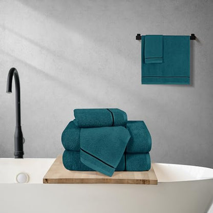 MyOwn Ultra Soft 6 Pack Cotton Towel Set, Contains 2 Bath Towels 28x55 inch, 2 Hand Towels 16x24 inch & 2 Wash Coths 12x12 inch, Ideal Everyday use, Compact & Lightweight - Teal - color: Teal, size: 6 Piece Set