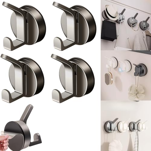 Suction Cup Hooks for Bathroom and Shower Wall - Strong Vacuum Towel Holder, Plastic Loofah and Sponge Hanger for Glass Door or Tile (Gun Gray, 4-Pack) - color: Gun Gray, size: 4 Pack