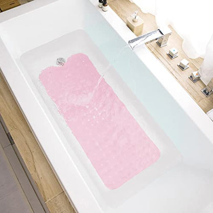 TEESHLY Bath Tub and Shower Mats, Non-Slip 39 x 16 Inch Extra Long Bathtub Mat, Machine Washable BathMat with Drain Holes, Suction Cups for Bathroom (Opaque Pink) - color: Opaque Pink