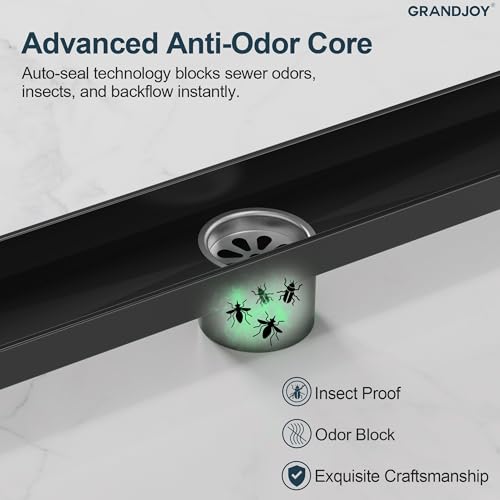 24 Inch Linear Shower Drain, Matte Black Rectangular Floor Drain with Removable Grate, SUS304 Stainless Steel, High Flow Capacity and cUPC Certified - color: Matte Black, size: 24