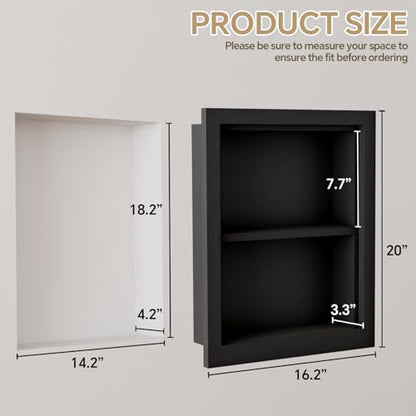 Solid Wood 14 X 18 Recessed Medicine Cabinet,2-Tier, Medicine Cabinet Organizer,Wall Niche, Bathroom Wall Cabinet Black - color: Black, size: Classic 2-Tier