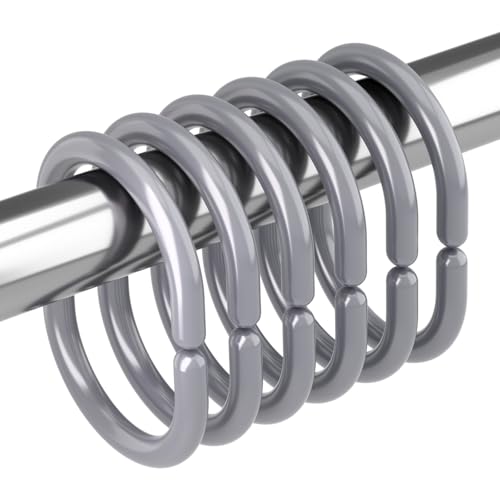 Grey Shower Curtain Hooks Rings, 24 Pcs Plastic Shower Curtain Rings, Plastic Shower Curtain Hooks for Bathroom Shower Rod, Grey Shower Hooks for Bathroom - color: Grey