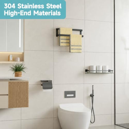Alise Double Towel Bar, 16" Double Towel Racks for Bathroom, Matte Black | Bathroom Towel Rack Wall Mounted, 3.54" Wide Faster Drying, Ladder Design, SUS304 Stainless Steel - color: Matte Black, size: 16-inch