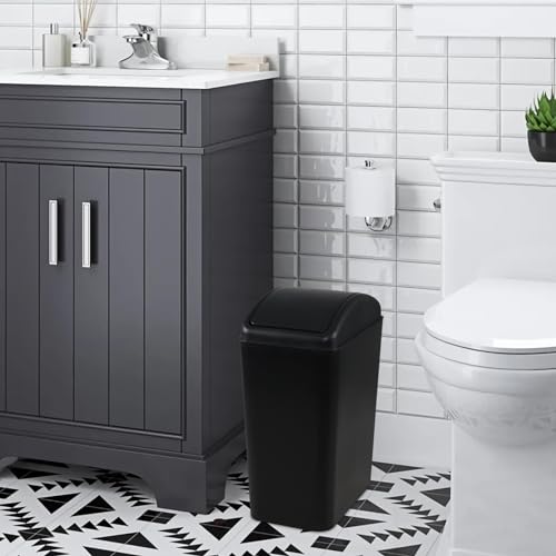 4.5 Gallon Plastic Swing Lid Trash Can, Swing-Top Trash Bin, Black | Small Slim Garbage Can, Waste Basket with Lid - color: Black