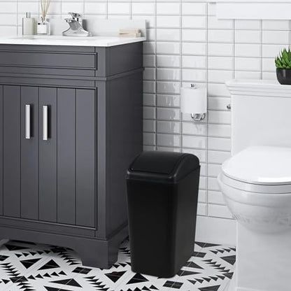4.5 Gallon Plastic Swing Lid Trash Can, Swing-Top Trash Bin, Black | Small Slim Garbage Can, Waste Basket with Lid - color: Black