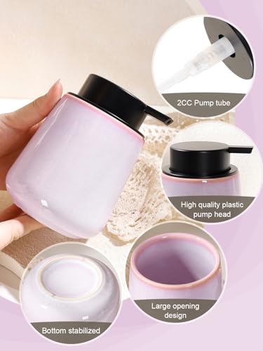 INGOFIN Ceramic Lotion Dispenser - 12 oz Hand Soap Dispenser Bathroom, Modern Liquid Dispenser with Pump, Refillable Dish Soap Bottle for Kitchen -Purple and Pink - color: Purple and Pink