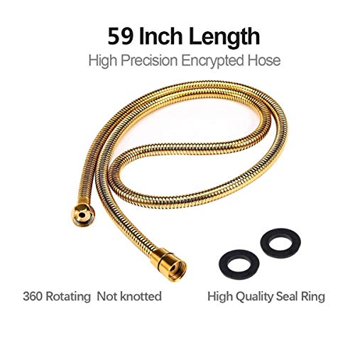 gotonovo Shower Hose 59 Inches for Bathroom Extra Long SUS304 Stainless Steel Handheld Shower Head Hose with Brass Insert and Nut Flexible Polished Gold - color: Polished Gold
