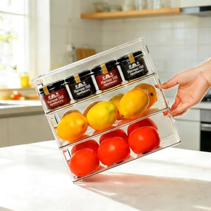 Hudgan Clear Storage Bins 8 Packs for Refrigerator, 4 Large Stackable Pantry Organizer Bins and 4 Medium Storage Plastic Containers for Home Edit, Kitchen, Freezer, Bathroom, Drawers, Shelves - size: 4L+4M
