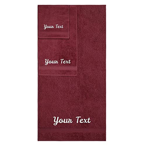 Personalized Towels, Hotel & Spa Quality, Super Soft, Highly Absorbent, Bathroom Sets, 100% Cotton Monogrammed towels 3 Piece Towel Set, Includes 1 Bath Towels, 1 Hand Towels, 1 Washcloths, Burgundy - color: Burgundy, size: 3 Pieces Towel Set