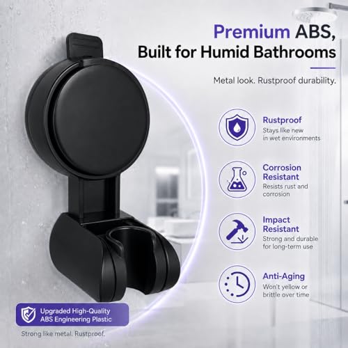 Suction Cup Shower Head Holder, Black, Adjustable, No Drill | Strong Suction Hold, Removable No-Drill Mount, Adjustable Angle for Smooth Tile, Glass, Marble and Metal Surfaces - style: Matte Black-L