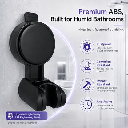 Suction Cup Shower Head Holder, Black, Adjustable, No Drill | Strong Suction Hold, Removable No-Drill Mount, Adjustable Angle for Smooth Tile, Glass, Marble and Metal Surfaces - style: Matte Black-L