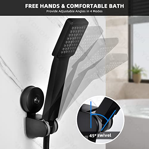 YOHOM Handheld Shower Head Holder Bracket Suction Cup Adjustable Stainless Steel Vacuum Shower Wand Hose Holder for Sprayer Nozzle Removable Bathroom Accessory Clip Wall Mount Matte Black - style: Matte Black