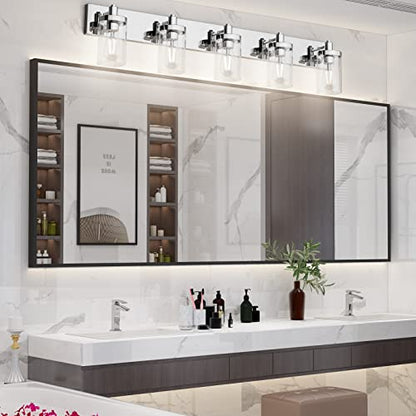 Aipsun Chrome Bathroom Light Fixtures 5 Light Bathroom Vanity Light Stainless Steel with Clear Glass Shade(Exclude Bulb) - color: Chrome, size: 5-Light