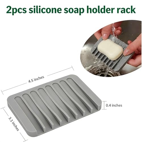 2pcs Self Draining Soap Holder Rack, Advanced Silicone Soap Dish Tray, Waterfall Drain, Suitable for Bathrooms, Kitchens, and Bathtubs, Extending Soap Life, Keeping Bars Dry and Easy to Clean (2)